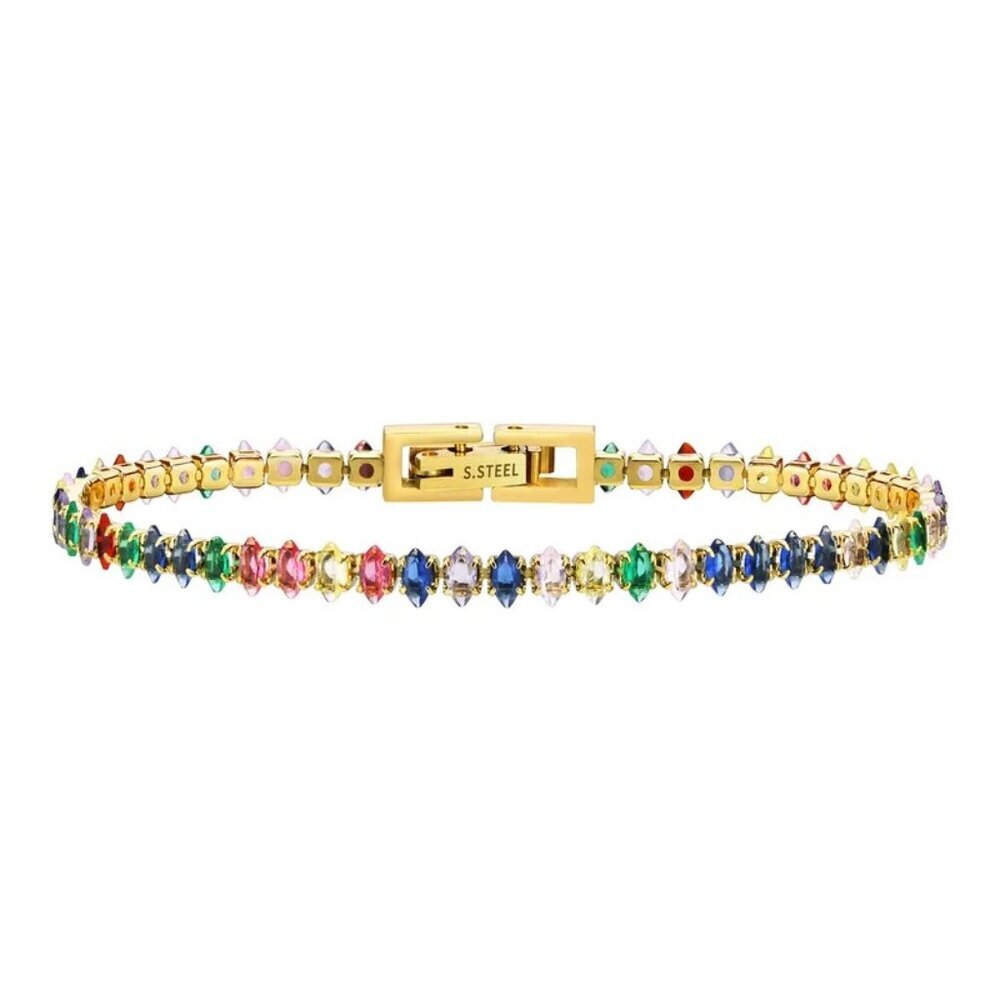18K Gold Plated Rainbow CZ Tennis Bracelet – Colorful Gold Chain